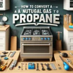 Feature Image- A kitchen scene showing a natural gas stove in the process of being converted to propane. Tools and conversion kits are visible.