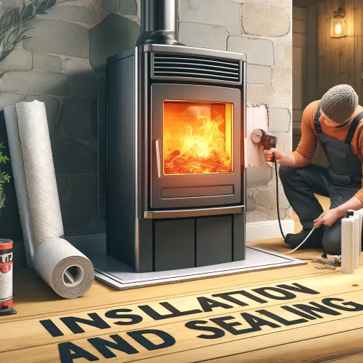 An image illustrating the importance of properly insulating and sealing around a pellet stove to maximize heat efficiency. 