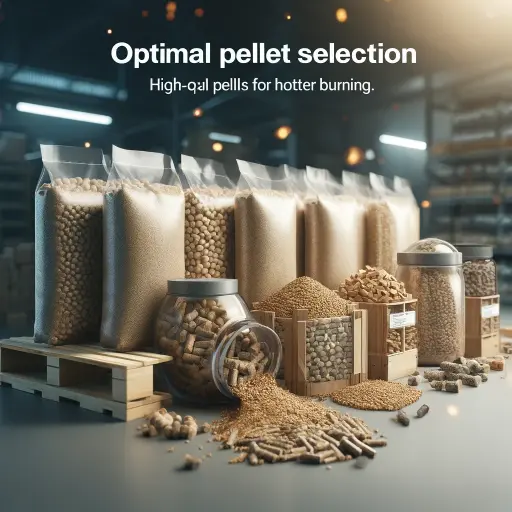 An image showcasing a variety of pellet types with a focus on high-quality pellets ideal for hotter burning. 