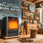 Feature Image-An inviting home setting featuring a pellet stove with vibrant, visible flames, suggesting a high burning temperature. The scene includes accessories
