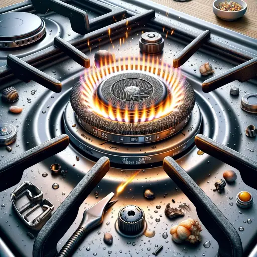 gas stove burner with visible sparks from the igniter