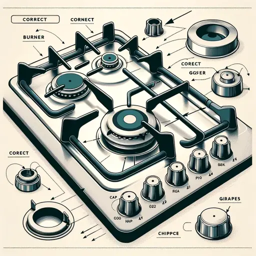 a gas stove burner and the correct placement of burner caps