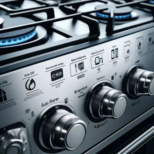 Close-up of a modern gas stove focusing on its safety features