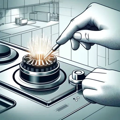 Illustration of a piezoelectric auto ignition system in a modern kitchen setting