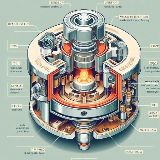 infographic showing a cutaway view of a gas stove safety valve, highlighting its components such as the sensor, valve body, and control system