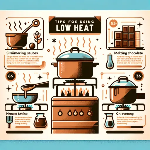 an infographic for 'Tips for Using Low Heat' on a gas stove