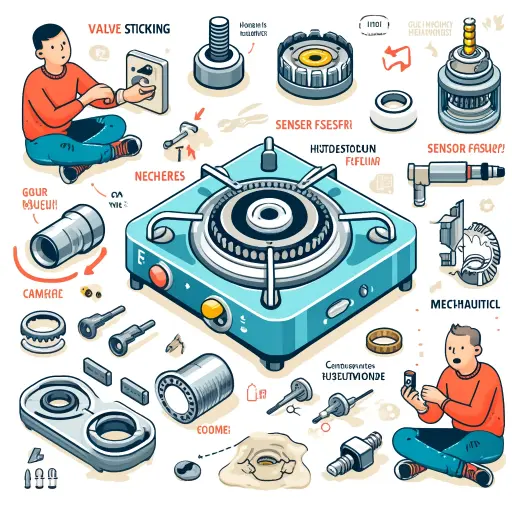 Illustration depicting common issues and troubleshooting techniques for gas stove safety valves