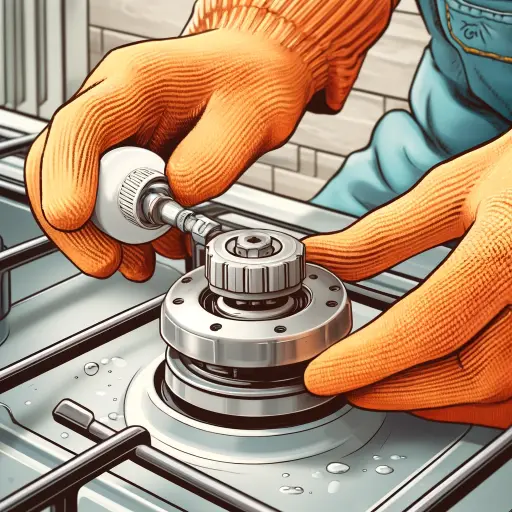 Image depicting a homeowner using non-abrasive cleaner to maintain their gas stove safety valve