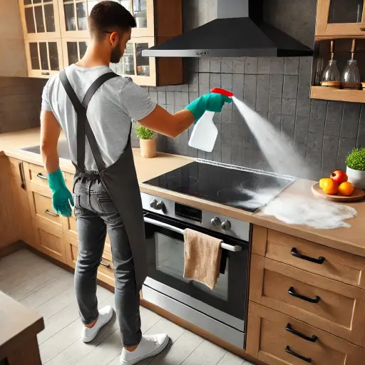 a person degreasing stove