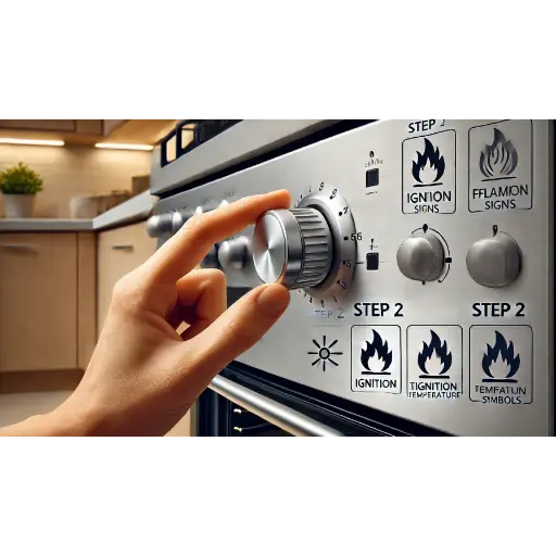 a hand pressing a knob on a oven