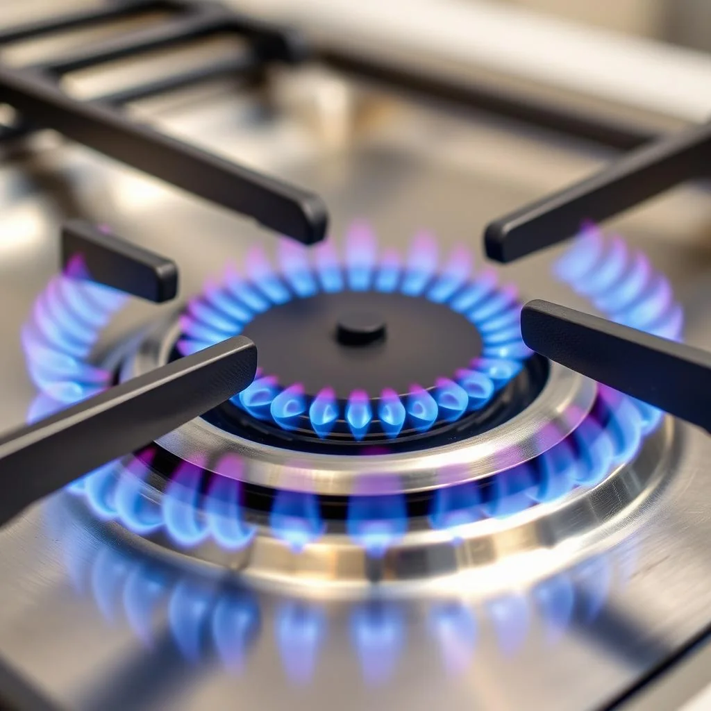 properly adjusted gas stove burner with even blue flame ring at correct height