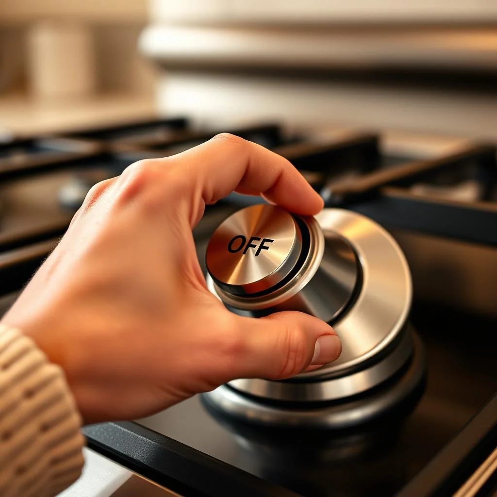How to Turn Off a Stove: Gas, Electric & Induction 1 person rotating gas stove burner knob to the OFF position