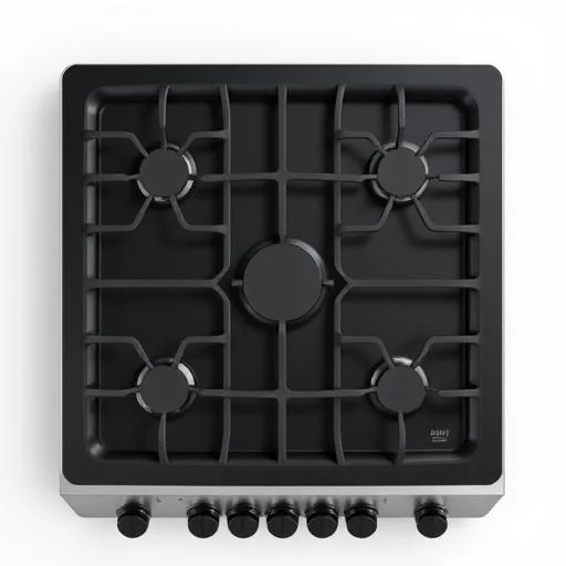Top-down view of LG gas range continuous cast-iron grates showing clean, even cooking surface